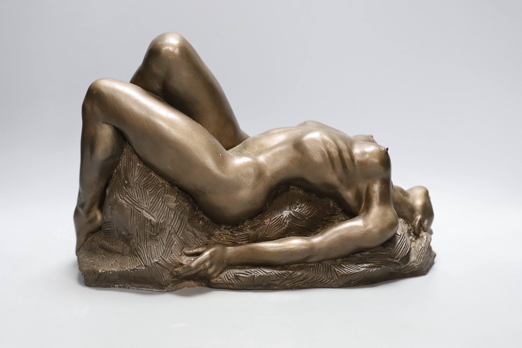 Ronald Cameron (b.1930), simulated bronze, 'Marnie', recumbent female nude, 36cm